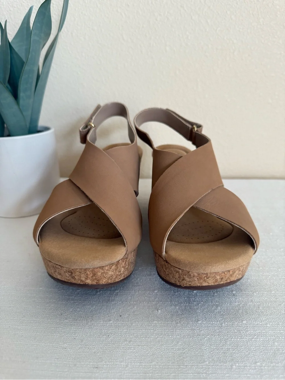 New Clarks Annadel Eirwyn Sand Nubuck Cork Wedge Comfort Sandals